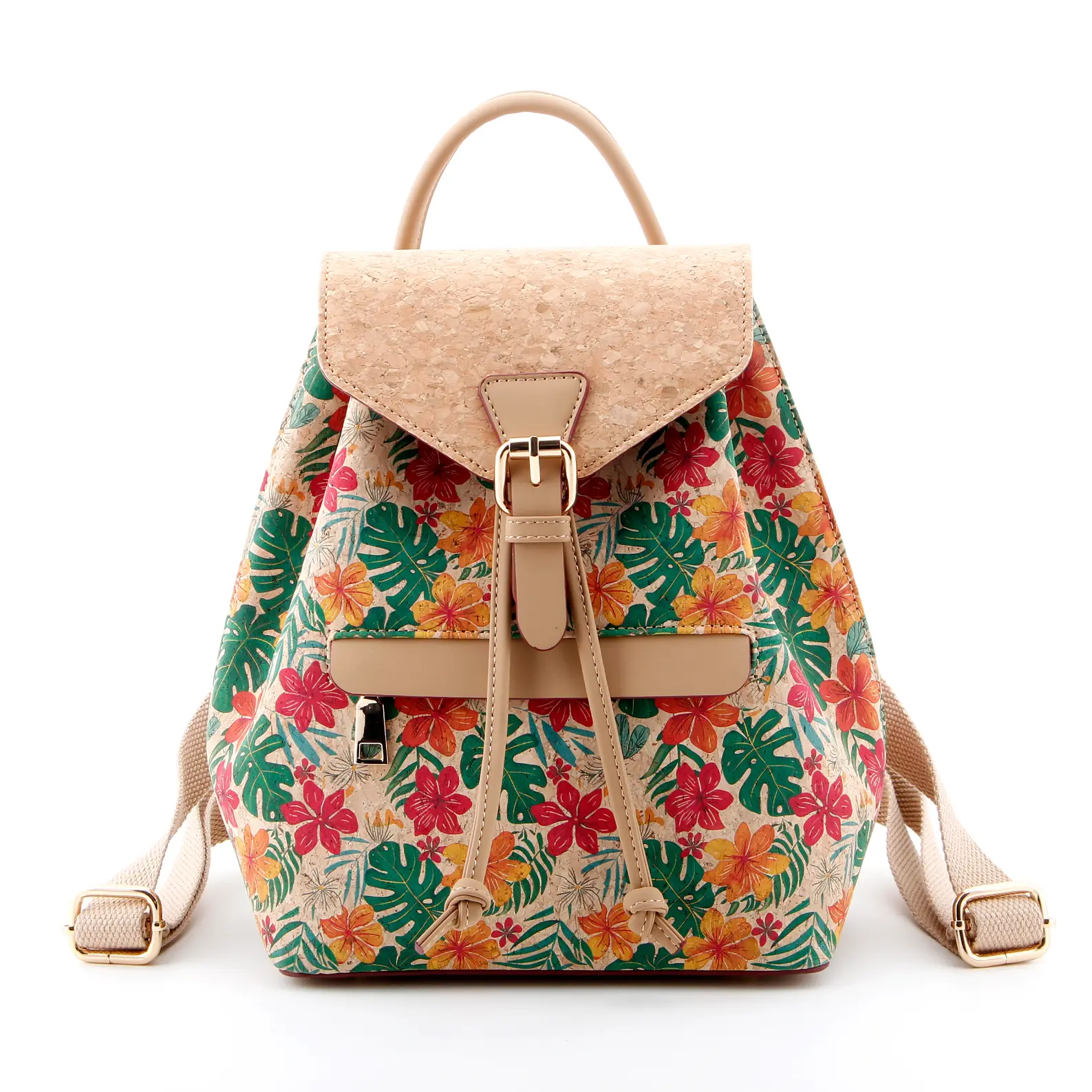 Mochila artística de corcho con textura vintage y correas dobles para los hombros