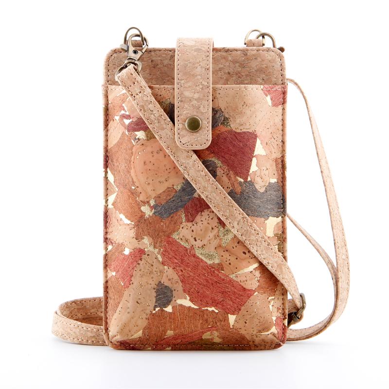 Bolsa compacta y portátil con funda para teléfono de corcho